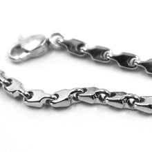 Load image into Gallery viewer, 18k white gold chain necklace alternate drop ondulate two sides tube links, 20".