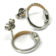 Cargar imagen en el visor de la galería, 18k white rose gold pendant earrings with cubic zirconia, circle snake eat tail.