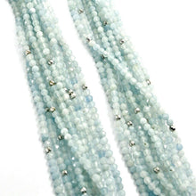 Cargar imagen en el visor de la galería, 18k white gold 39" long necklace 11 aquamarine multi wires, diamond cut balls.