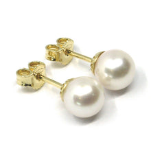 Load image into Gallery viewer, SOLID 18K YELLOW GOLD STUDS EARRINGS, SALTWATER AKOYA PEARLS, DIAMETER 7/7.5 MM.