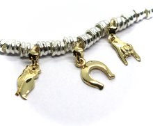 Load image into Gallery viewer, 925 STERLING SILVER CIRCLE BRACELET, 9K YELLOW GOLD HORSESHOE, MANO CORNUTO, OWL.