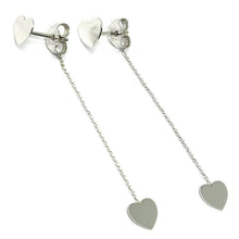 Cargar imagen en el visor de la galería, 18k white gold pendant earrings flat double heart, shiny, smooth, rolo chain.