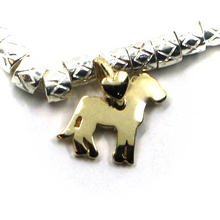 Load image into Gallery viewer, 925 STERLING SILVER TUBES CUBES BRACELET, 9K YELLOW GOLD 10mm HORSE PENDANT.