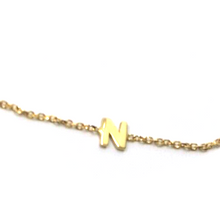 Load image into Gallery viewer, 18k yellow gold rolo thin bracelet with central small 5mm letter initial N.