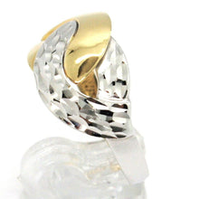 Cargar imagen en el visor de la galería, 18k white yellow gold band ring, infinite, braid, weave, hammered and polished.