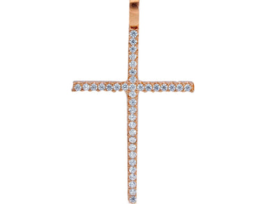 18K ROSE GOLD 30mm CROSS WITH WHITE ROUND CUBIC ZIRCONIA.