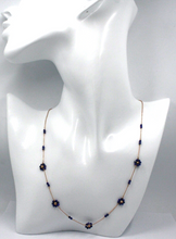 Cargar imagen en el visor de la galería, 18k rose gold 18" faceted blue with lapis lazuli flowers rolo chain necklace.