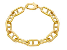 Cargar imagen en el visor de la galería, 18K YELLOW GOLD BRACELET BIG MARINER ANCHOR OVAL TUBE STRETCHED LINKS 17x8 mm.