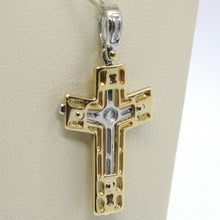 Load image into Gallery viewer, SOLID 18K WHITE YELLOW GOLD PENDANT ALTERNATE CROSS, JESUS, SATIN, MADE IN ITALY.