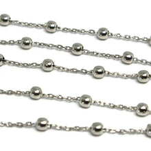 Cargar imagen en el visor de la galería, 18k white gold balls chain 2 mm, 35 inches long, sphere alternate oval rolo.