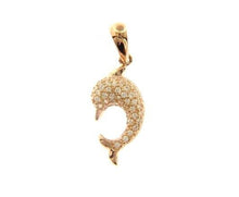Cargar imagen en el visor de la galería, 18K ROSE GOLD SMALL 12mm 0.5" ROUNDED DOLPHIN PENDANT WITH ZIRCONIA, CHARM.