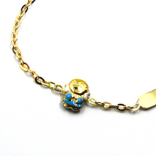 Charger l'image dans la galerie, 18k yellow gold kid child rolo bracelet enamel blue angel and engraving plate.
