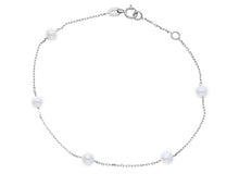 Load image into Gallery viewer, 18k white gold bracelet, cable oval chain alternate white small pearls 4-4.5mm.