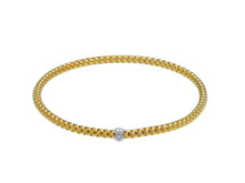 Load image into Gallery viewer, 18k yellow white gold elastic bracelet, basket popcorn tube width 3mm 0.12".