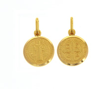 Load image into Gallery viewer, solid 18k yellow gold St Saint Benedict small 11 mm medal pendant with Cross.
