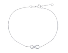 Load image into Gallery viewer, 18K WHITE GOLD BRACELET, ROLO 1mm CHAIN , CENTRAL CUBIC ZIRCONIA INFINITY, 7.1".
