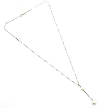 Load image into Gallery viewer, 18k white gold lariat necklace venetian chain fw round white 8mm pearl pendant.