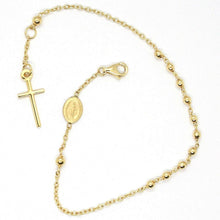 Load image into Gallery viewer, 18k yellow gold rosary bracelet, 2.5 mm spheres, Cross & miraculous medal.