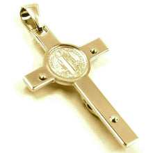 Load image into Gallery viewer, solid 18k yellow gold Cross, Jesus & st Saint Benedict medal, 28mm very detailed.