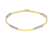 Load image into Gallery viewer, 18K YELLOW WHITE GOLD MAN SEMI RIGID THIN BRACELET ALTERNATE 2-3mm SMOOTH PLATES.