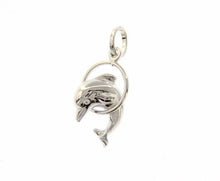 Cargar imagen en el visor de la galería, 18k white gold dolphin jumps in circle pendant charm 24 mm smooth made in Italy.