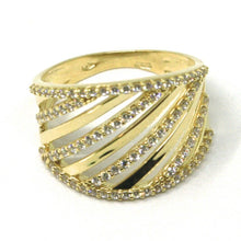 Load image into Gallery viewer, SOLID 18K YELLOW GOLD BAND RING, MULTI OBLIQUE WIRES, CUBIC ZIRCONIA.