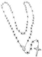 Load image into Gallery viewer, 18k white gold 27.5" big rosary 6mm, miraculous medal saint Benedict Jesus cross.