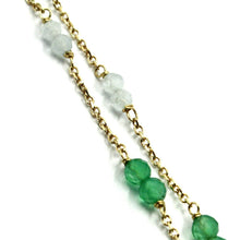 Cargar imagen en el visor de la galería, 18k yellow gold anklet 9.8" 25cm with faceted aquamarine chalcedony 3mm.