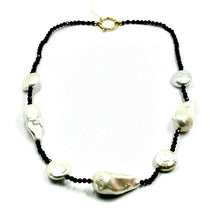 Cargar imagen en el visor de la galería, 18k yellow gold 18" 45cm necklace faceted black spinel big drop disc pearls.