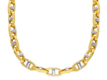 Load image into Gallery viewer, 18K YELLOW WHITE GOLD CHAIN BIG ALTERNATE OVAL SQUARE MARINER ROUNDED LINK 24&quot;.
