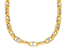 Load image into Gallery viewer, 18K YELLOW WHITE GOLD CHAIN BIG ALTERNATE OVAL SQUARE MARINER ROUNDED LINK 24".