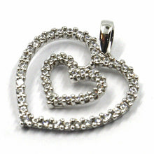 Load image into Gallery viewer, SOLID 18K WHITE GOLD PENDANT DOUBLE HEART WITH CUBIC ZIRCONIA, 18mm, 0.7 inches.