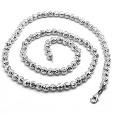 18k white gold chain finely worked spheres 5 mm diamond cut, faceted 16