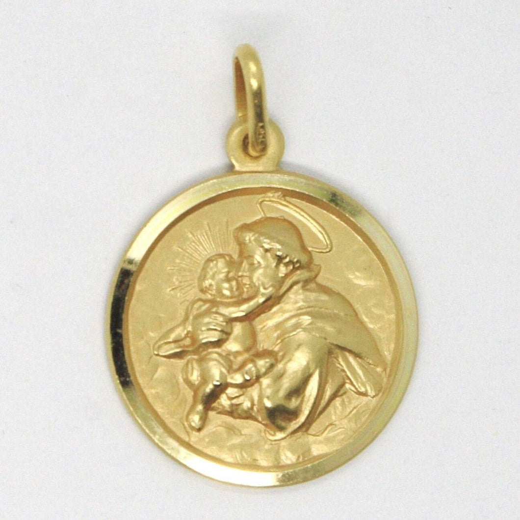 18k yellow gold St Saint Anthony Padua Sant Antonio with Jesus medal pendant, diameter 17 mm.