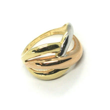 Load image into Gallery viewer, 18K ROSE YELLOW WHITE GOLD BAND SMOOTH RING, ONDULATE CROSSED, MADE IN ITALY.