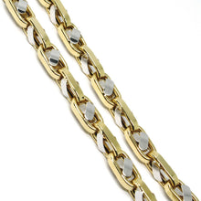 Load image into Gallery viewer, 18K YELLOW WHITE GOLD CHAIN, BIG OVAL CABLE SQUARED ALTERNATE LINK 7mm, 24".
