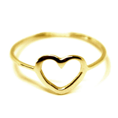 SOLID 18K YELLOW GOLD HEART LOVE RING, 10mm DIAMETER FLAT HEART CENTRAL, SMOOTH.