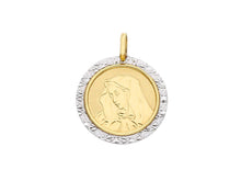 Load image into Gallery viewer, 18K YELLOW WHITE GOLD PENDANT ROUND MEDAL VIRGIN MARY 17mm WITH WORKED FRAME.