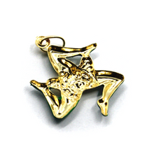 Load image into Gallery viewer, 18k yellow gold pendant, rounded trinacria 25mm, excavated back, green enamel.
