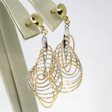 Load image into Gallery viewer, 18K YELLOW WHITE ROSE GOLD PENDANT EARRINGS MULTIPLE WORKED CIRCLES SPIRAL 4cm,.