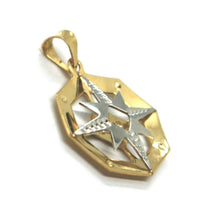 Load image into Gallery viewer, 18k yellow white gold 18mm 0.7" double layer compass, wind rose pendant.