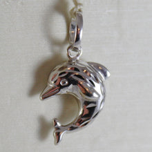 Cargar imagen en el visor de la galería, 18k white gold rounded mini dolphin pendant charm, finely hammered made in Italy.