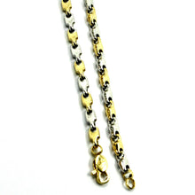 Cargar imagen en el visor de la galería, 18k white yellow gold chain necklace alternate drop ondulate tube links, 24".