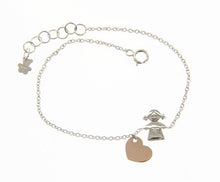 Cargar imagen en el visor de la galería, 18k white and rose gold bracelet for kids with child girl heart made in Italy.