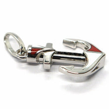 Cargar imagen en el visor de la galería, 18k white gold nautical anchor pendant with black spinel, red & white enamel.