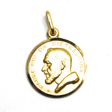 Load image into Gallery viewer, 18k yellow gold medal pendant, Saint Pio of Pietrelcina 13mm very detailed.
