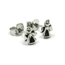 Cargar imagen en el visor de la galería, 18k white gold button earrings, mini 8mm guardian angels, butterfly closure.