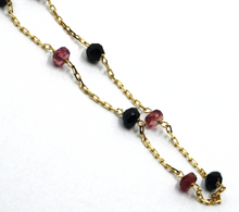 Load image into Gallery viewer, 18k yellow gold square rolo bracelet faceted purple tourmaline and black spinel.