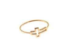 Cargar imagen en el visor de la galería, 18k rose gold smooth wire 1mm ring, cross length 10mm 0.4", made in Italy.