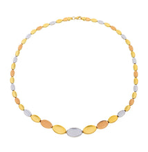 Load image into Gallery viewer, 18K YELLOW WHITE ROSE GOLD FLAT ALTERNATE 5-10mm OVALS PETALS CHOKER NECKLACE.